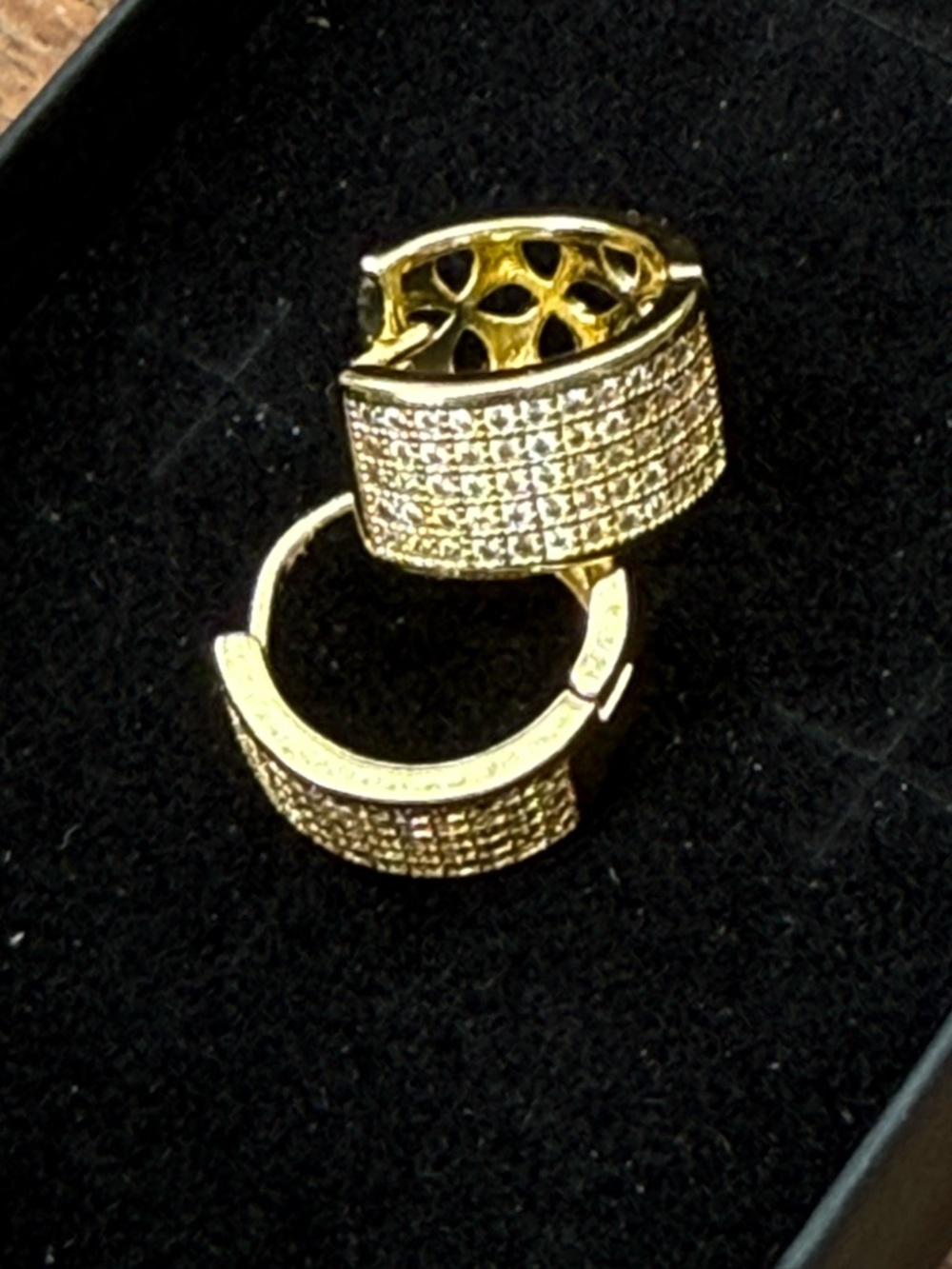 Gold Pavé Huggie Earrings with Crystal Accents - Gold